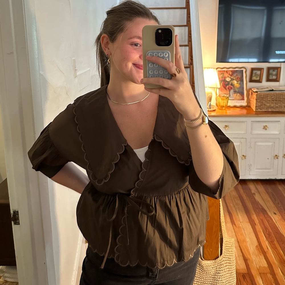 TCEC Chocolate Scalloped Blouse